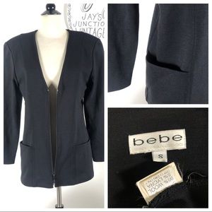 VTG 90's BeBe Black Wool Blazer Deep- v w/ Pockets